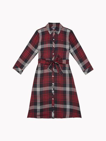 Női Tommy Hilfiger Essential Plaid Long-Sleeve Dresses Fehér Színes | HU 71ZUT